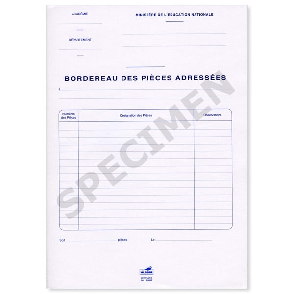 Bordereau d'envoi des pièces A4 - Lot de 25 - bordereau bordereaux envoi d'envoi  d'expédition de communication pièce d'envoie envoie simple administratif  education nationale document image secretariat secretaire modele model  formulaire transmission