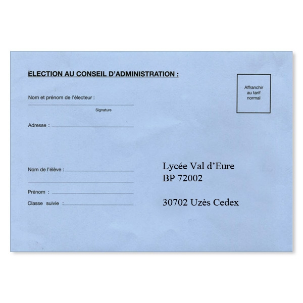 Enveloppes Elections personnalisées C6 bleu impression recto texte