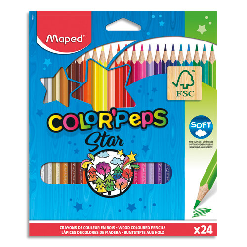 Color'Peps Cardboard Packs - 24 Crayons de couleur certifiés FSC