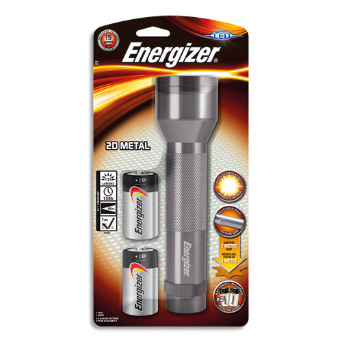 Torche métal 2D 6 Led Gris autonomie 150 h portée 89 m fournie avec 2 piles D ENERGIZER lampe