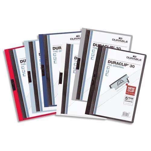Chemise De Présentation à Clip Durable Duraclip 60 - Rouge - Format A4 - Clip Acier Garanti 5 Ans - Capacité 1 à 60 Feuilles - Lot De 25