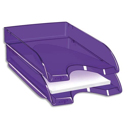 Corbeille à courrier Happy ultra violet transparent. Dimensions : L34,5 x  H6,4 x P26 cm CEP - corbeille courrier banette à papier document rangement  bureau bannette plastique pvc couleur courier violet violette